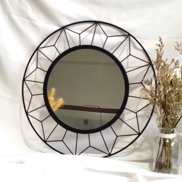 Factory Price Large Round Wall Mirror/ Black Metal Frame Wall Mirror In Round 4 Section Wall Mirrors (View 7 of 15)