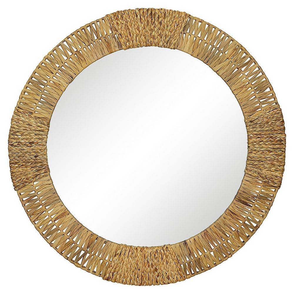 Fiona Coastal Beach Natural Brown Woven Jute Round Wall Mirror Throughout Brown Leather Round Wall Mirrors (View 6 of 15)