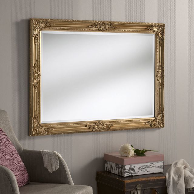 Florence Gold Leaner Mirror Full Lenght Wall Mirror French Style Slim With Regard To Ultra Brushed Gold Rectangular Framed Wall Mirrors (View 15 of 15)