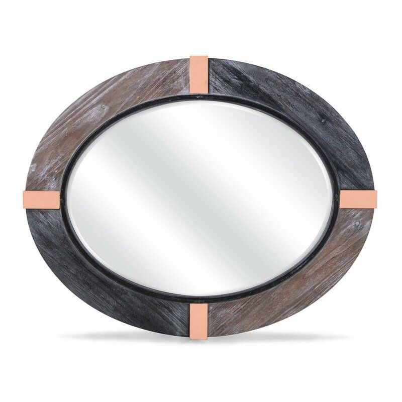 Foundry Select Tallapoosa Oval Wooden Framed Rustic Beveled Accent With Regard To Oval Beveled Wall Mirrors (View 2 of 15)