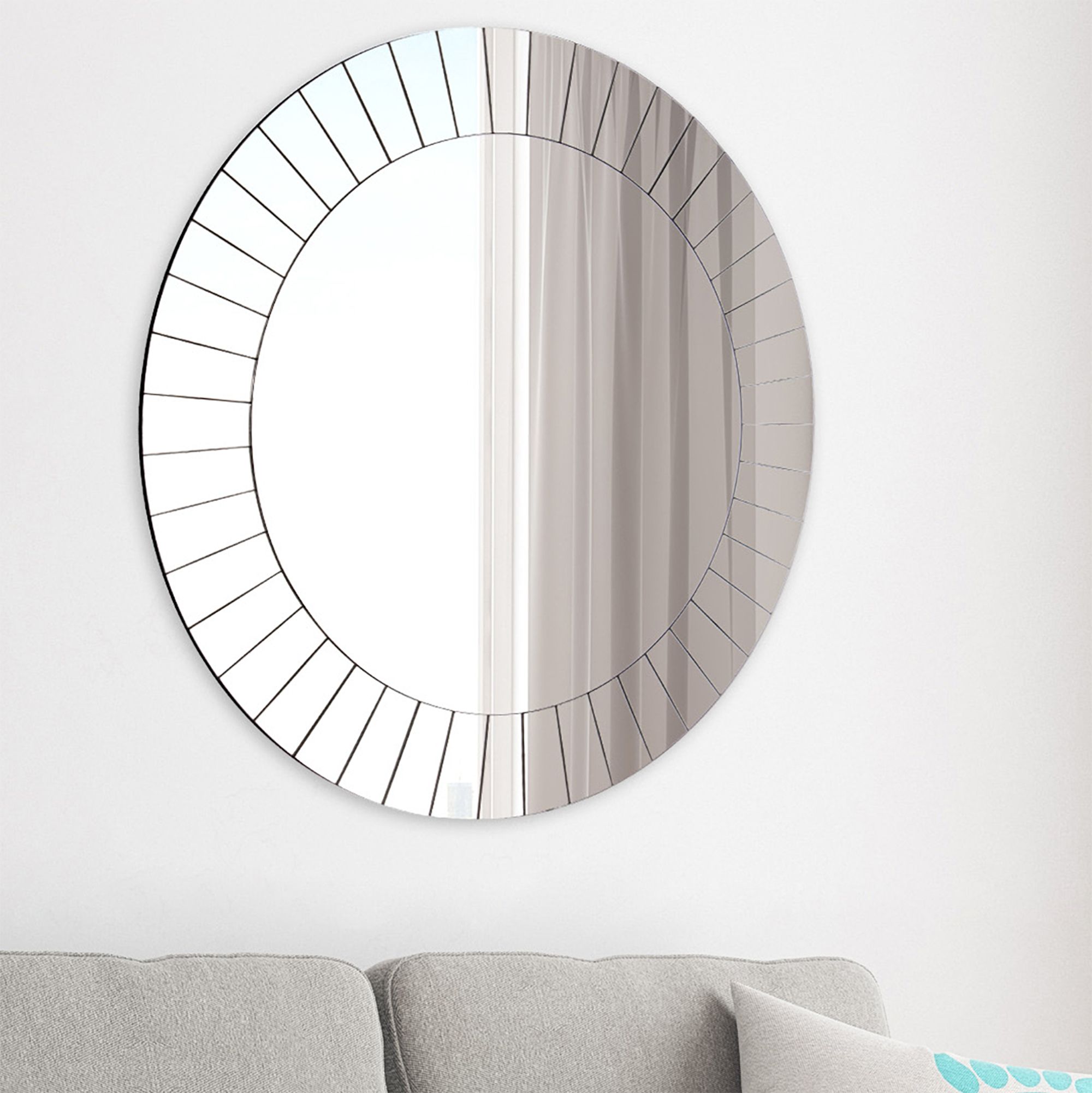 Frameless Beveled Round Wall Mirror 26"X26"Gallery Solutions Intended For Shiny Black Round Wall Mirrors (View 3 of 15)