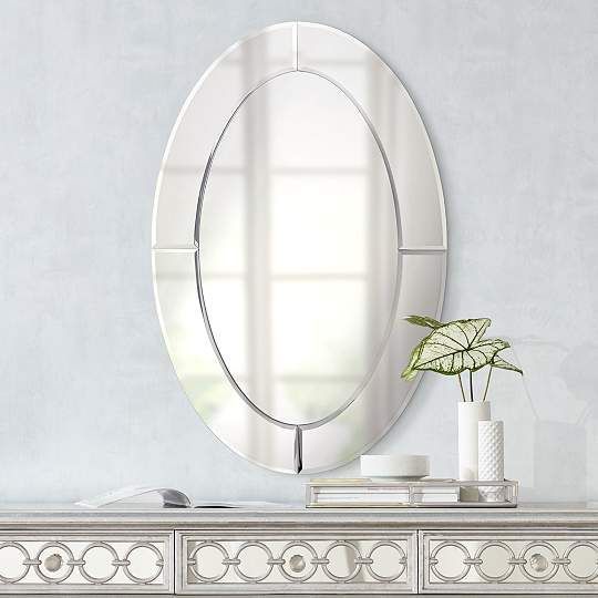 Frameless Carlita Beveled 36 Inch H Oval Mirror – #Eu1M460 – Euro Style Throughout Oval Beveled Frameless Wall Mirrors (View 9 of 15)