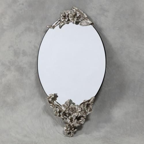 Frameless Oval Wall Mirror With Silver Lily Detail | Oval Wall Mirror Throughout Silver Oval Wall Mirrors (View 12 of 15)