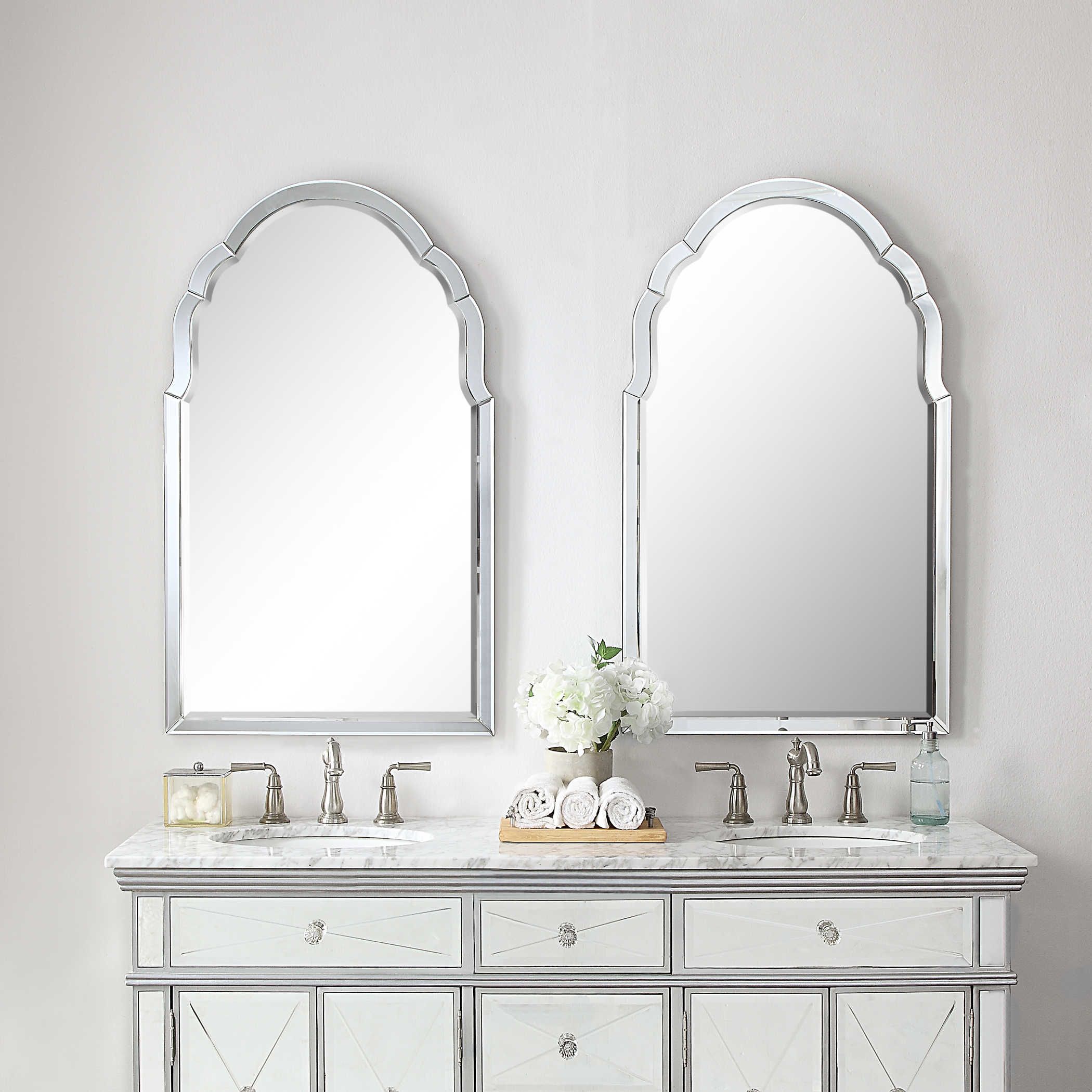 Frameless Venetian Arch Wall Mirror Curved Beveled Glass 792977091494 With Frameless Rectangle Vanity Wall Mirrors (View 15 of 15)