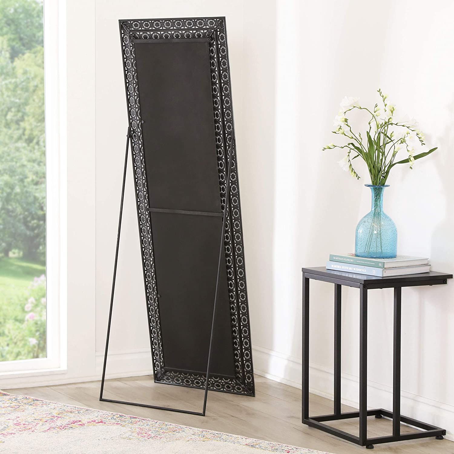 Full Length Leaning Floor Mirror With Stand And Rhinestone Accents For Full Length Floor Mirrors (View 4 of 15)