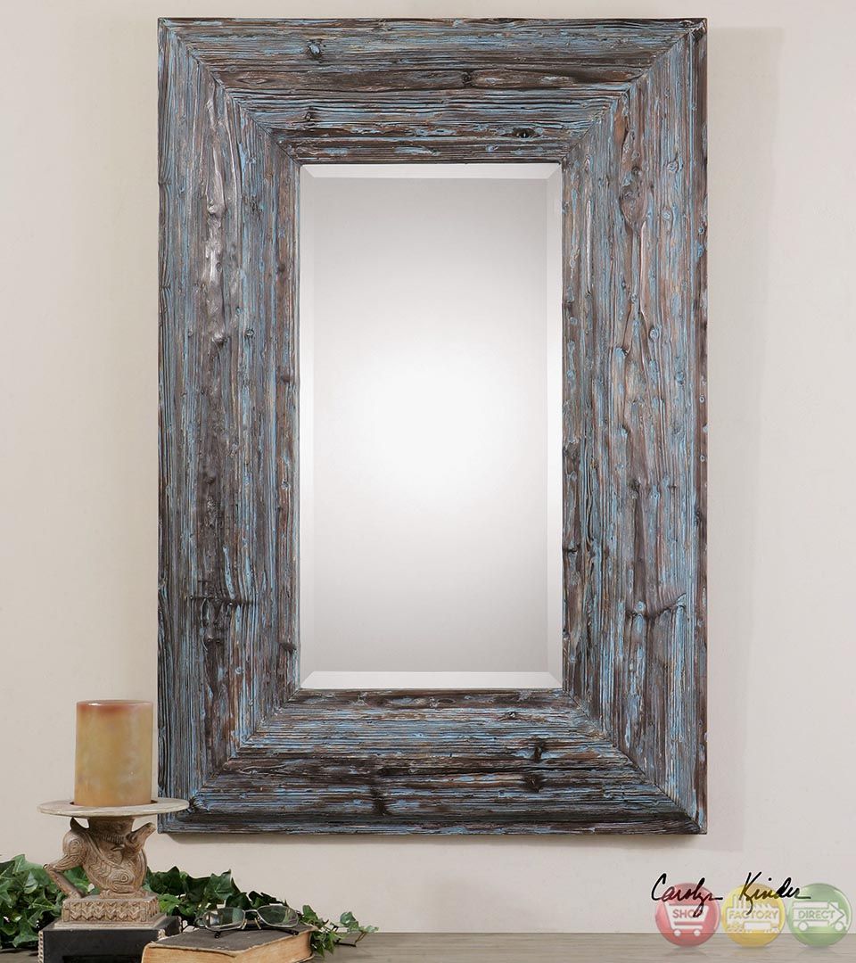 Galend Rustic Accented Heavy Blue Gray Glaze Mirror 07688 With Regard To Gray Washed Wood Wall Mirrors (View 4 of 15)