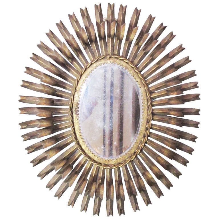 Gilt Metal Oval Spanish Eyelash Mirror | From A Unique Collection Of With Regard To Brass Sunburst Wall Mirrors (View 1 of 15)