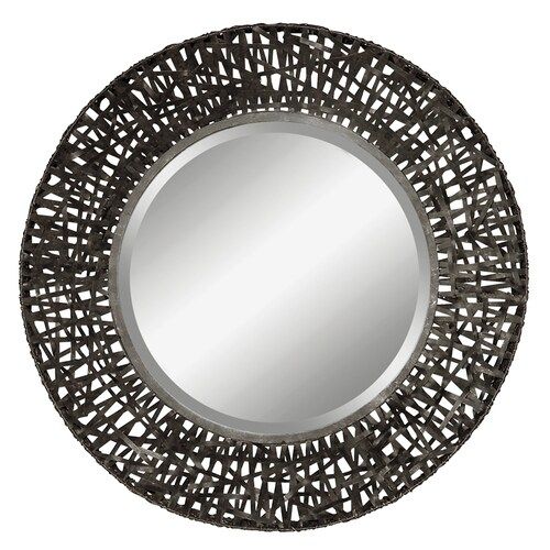 Global Direct Black Woven Metal With Rust Brown Beveled Round Wall Within Black Round Wall Mirrors (View 9 of 15)