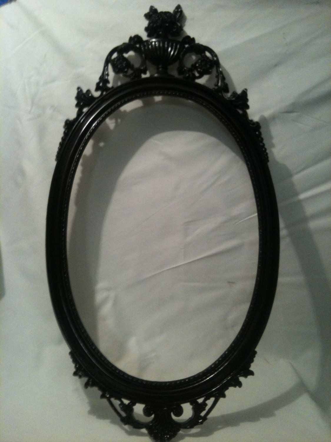 Gloss Black Oval Picture Frame Mirror Shabby Chic Baroque Inside Black Oval Cut Wall Mirrors (View 7 of 15)