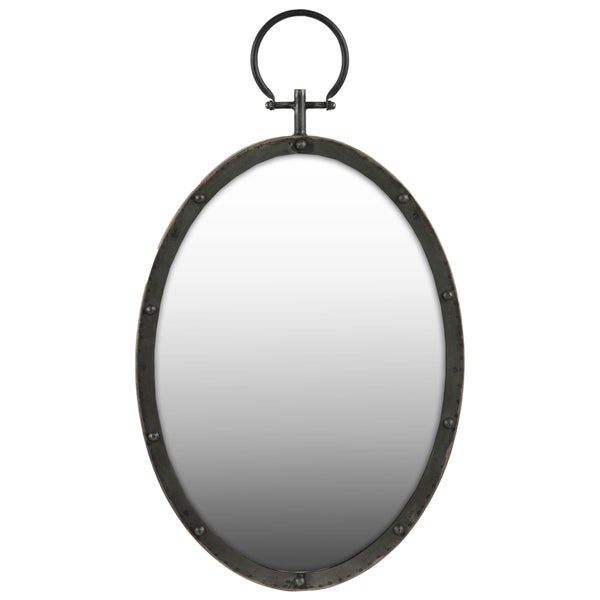 Gloss Finish Black Metal Oval Wall Mirror With Metal Hanger – Overstock Throughout Glossy Black Wall Mirrors (View 8 of 15)