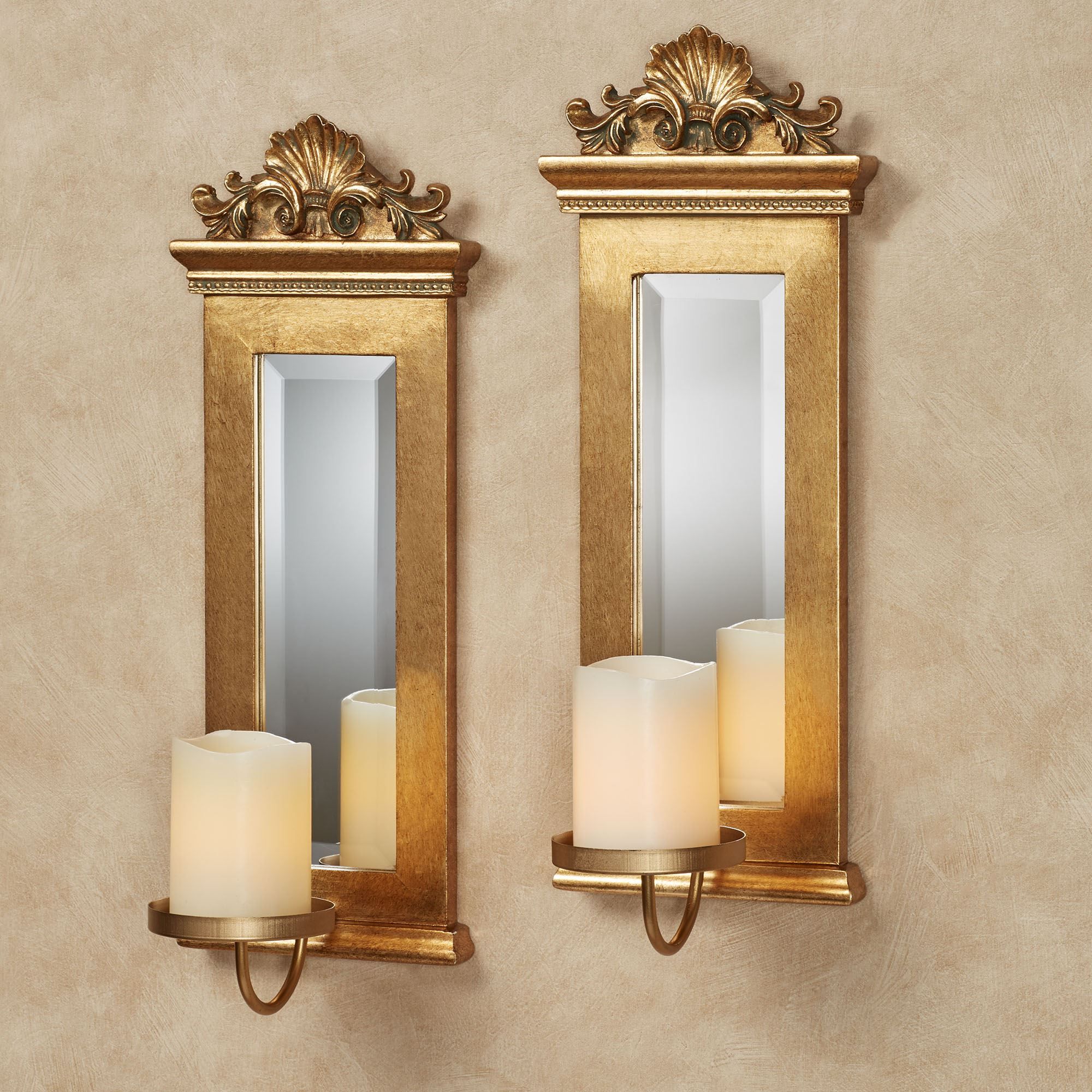 Gold Acanthus Mirrored Wall Sconce Set In Gold Decorative Wall Mirrors (Photo 2 of 15)