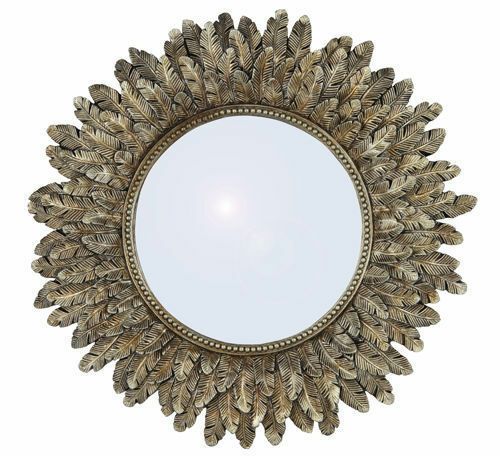 Gold Leaf Effect Wall Mirror Bedroom Make Up Vanity Port Hole Chic Pertaining To Leaf Post Sunburst Round Wall Mirrors (View 8 of 15)