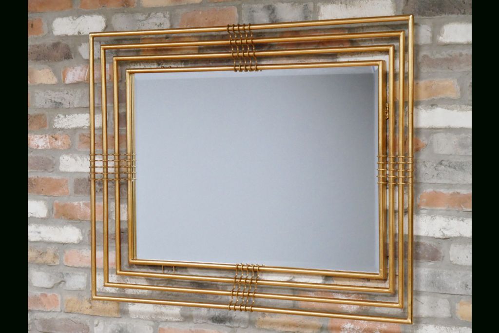 Gold Metal Frame Rectangular Wall Mirror 115 X 84 Cm | Mirror Wall Pertaining To Brushed Gold Rectangular Framed Wall Mirrors (View 12 of 15)