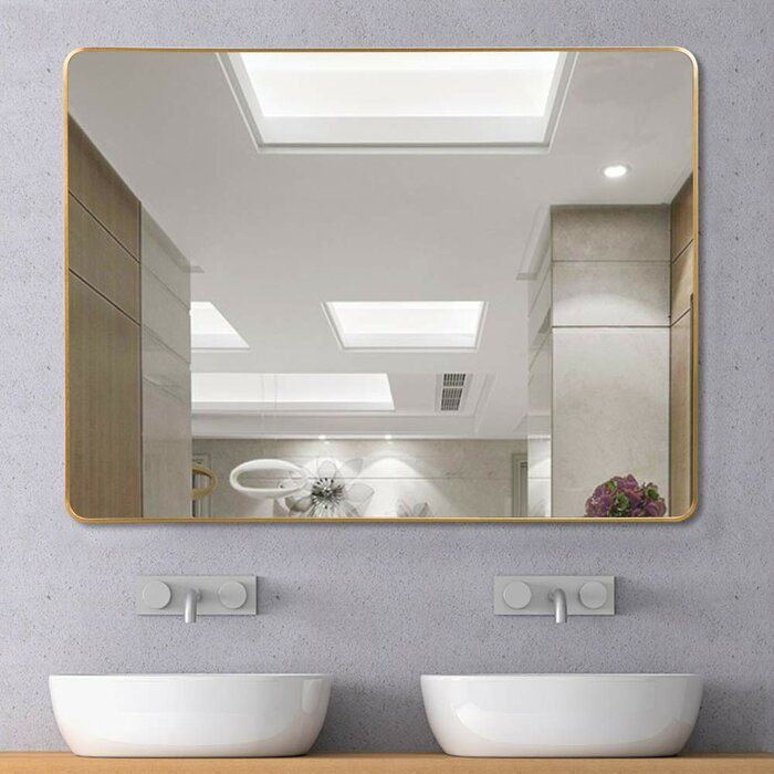 Gold Round Corner Rectangular Wall Mirror With Aluminum Alloy Thin In Cut Corner Wall Mirrors (View 8 of 15)