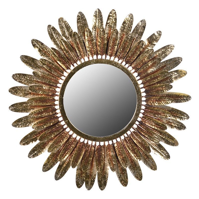 Golden Feather Round Mirror | Gold Feathers, Gold Home Accessories With Golden Voyage Round Wall Mirrors (View 2 of 15)