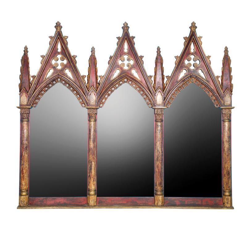 Gothic Triple Wood Distressed Paint Large Wall Mirror,109'' X  (View 14 of 15)