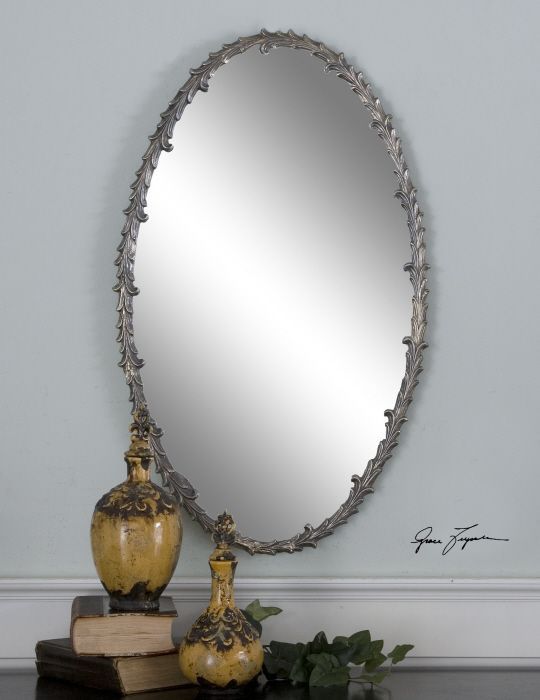 Graceful | Silver Leaf Wall Mirror, Uttermost Oval Mirror, Oval Mirror Within Antique Silver Oval Wall Mirrors (View 11 of 15)