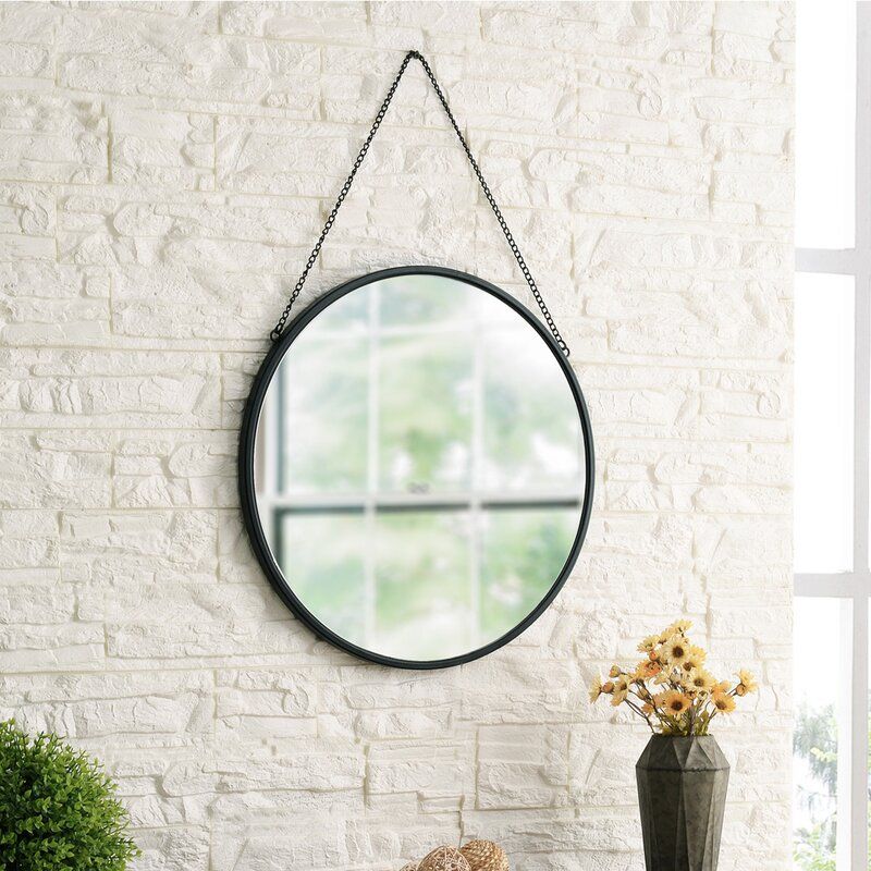 Gracie Oaks Round Mirror Circle Wall Hanging Mirror 20 Inch, Black Pertaining To Round Metal Framed Wall Mirrors (View 13 of 15)