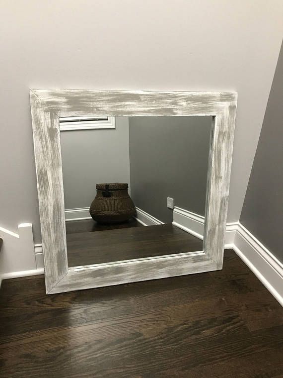 Gray Washed Mirror On A White Base Wood, Wood Frame Mirror, Rustic Wood Inside Rustic Wood Wall Mirrors (View 11 of 15)