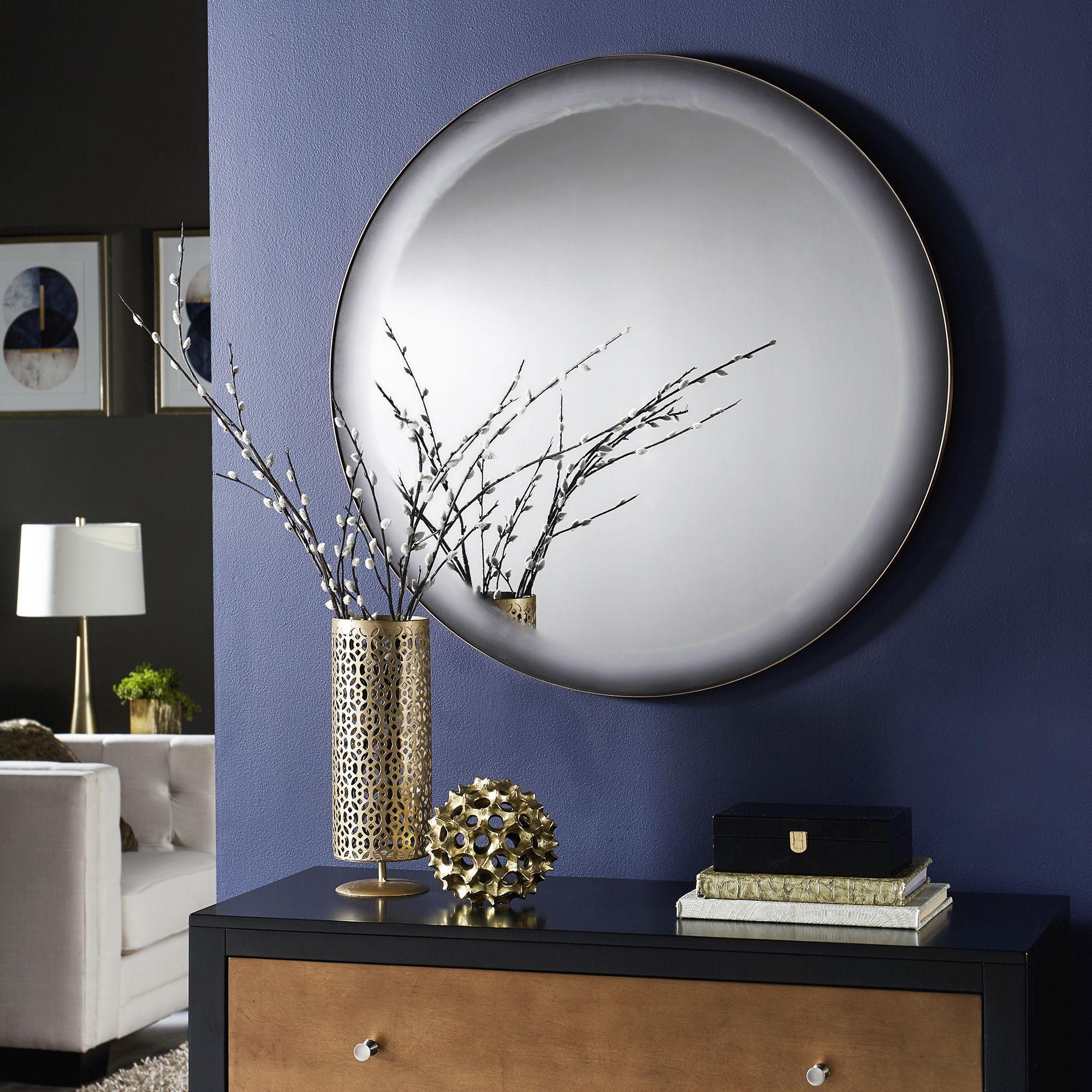 Grey Frosted Edge Round Wall Mirror – Inspire Q Home With Smoke Edge Wall Mirrors (View 9 of 15)