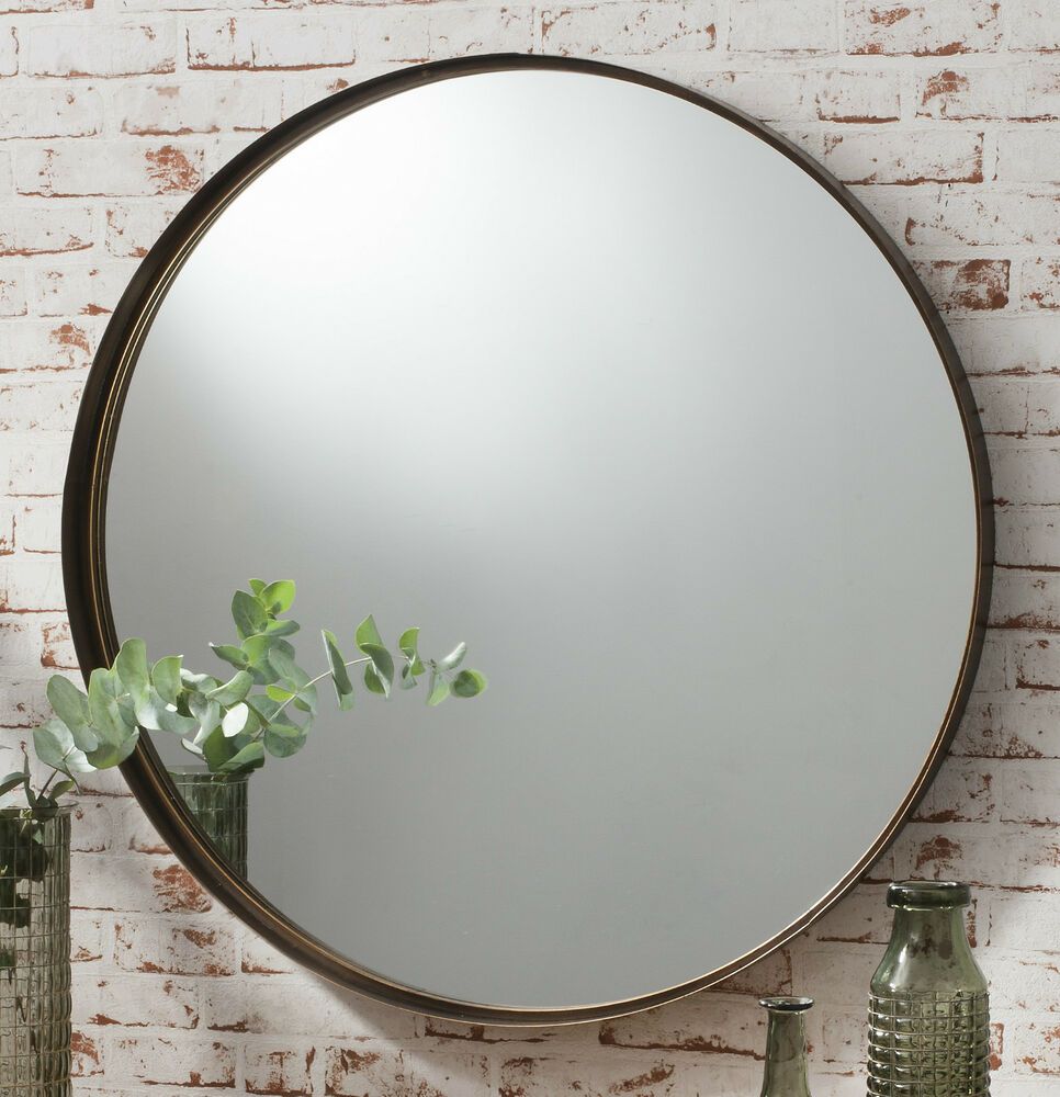 Greystoke Large Bronze Round Wall Mirror – 33" Diameter | Ebay For Round Metal Luxe Gold Wall Mirrors (View 3 of 15)