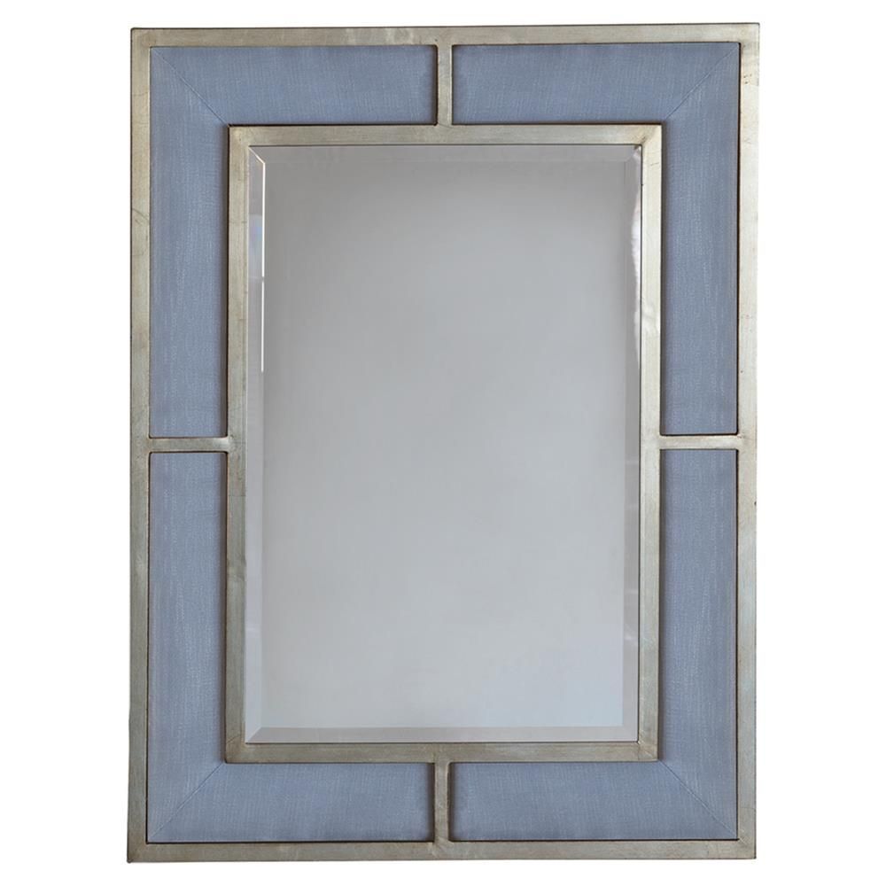 Guster Modern Classic Blue Upholstered Silver Leaf Wall Mirror | Silver Intended For Silver Leaf Round Wall Mirrors (View 14 of 15)