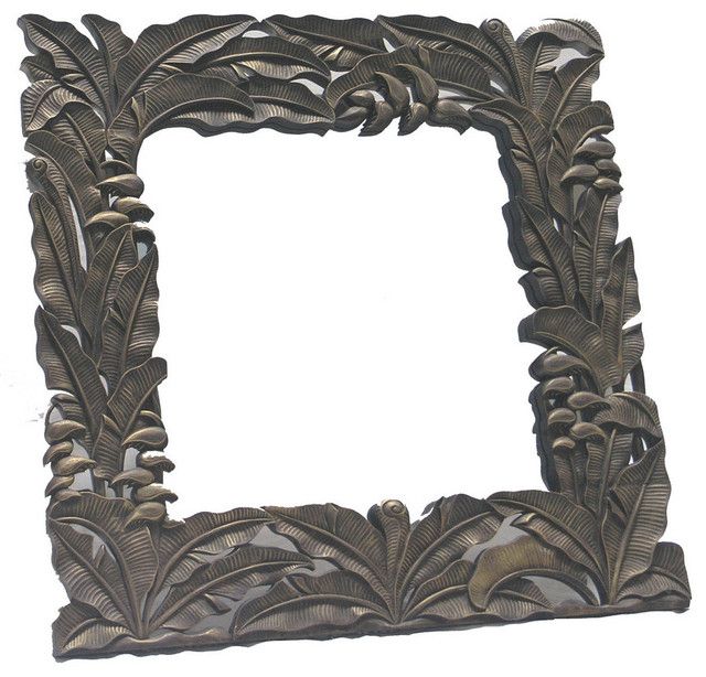 Hand Carved Wood Square Frame With Mirror – Tropical – Wall Mirrors Inside Tropical Blue Wall Mirrors (View 5 of 15)