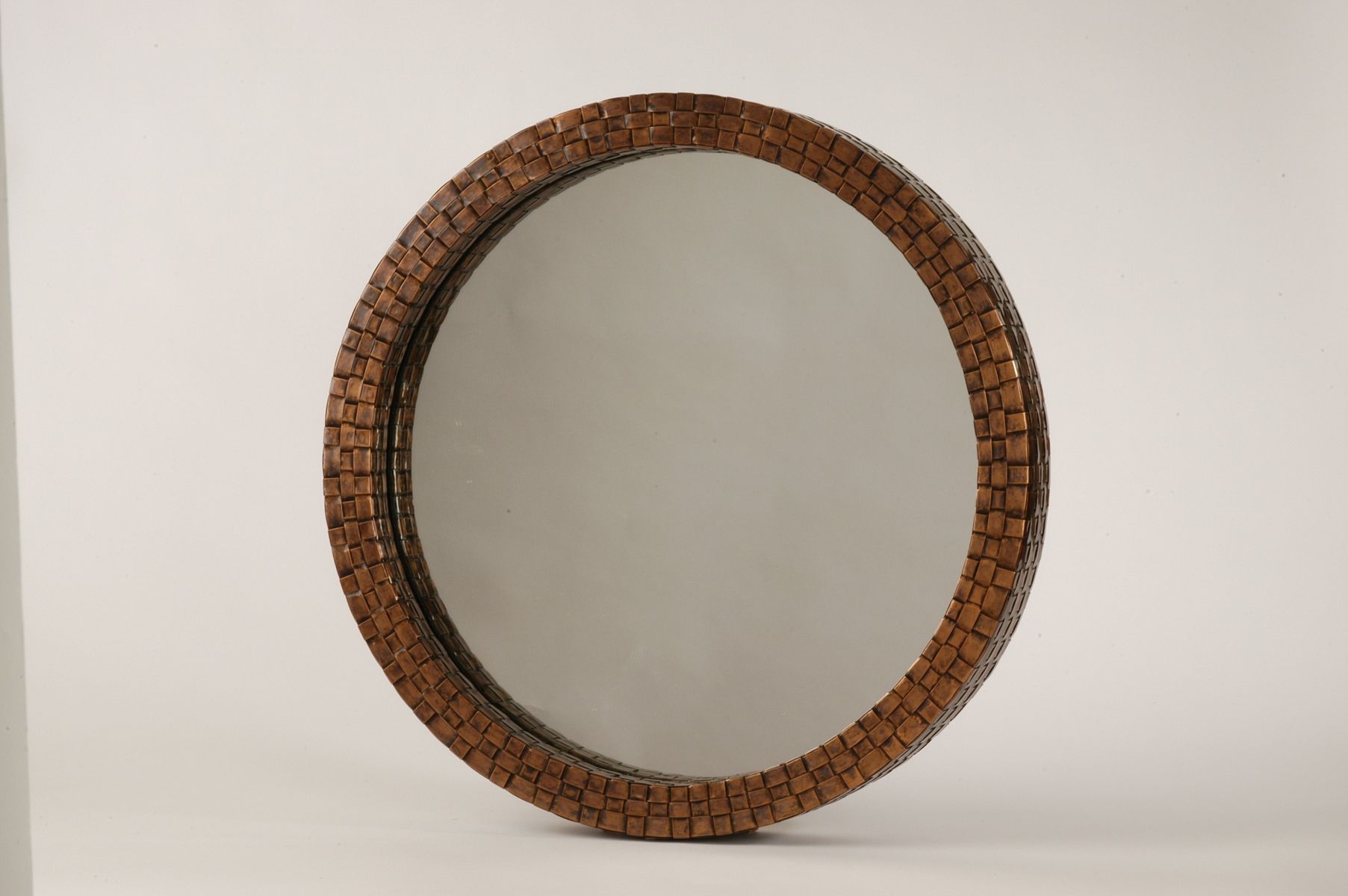Hand Made Round Copper Hand Weaved Mirror (Box Style)Designs Regarding Brown Leather Round Wall Mirrors (View 8 of 15)