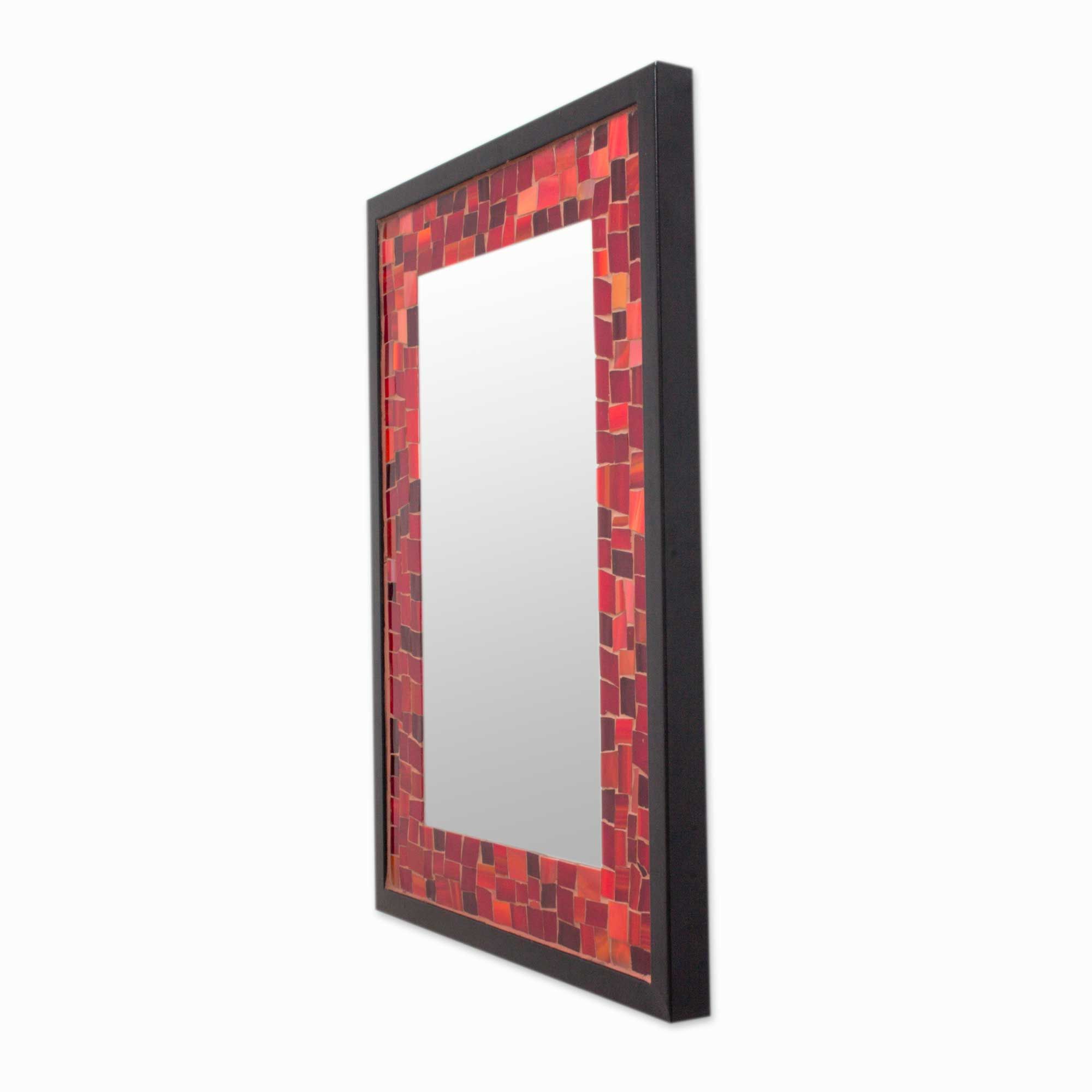 Handmade Red Glass Mosaic Wall Mirror – Crimson Vision | Novica For Red Wall Mirrors (View 3 of 15)