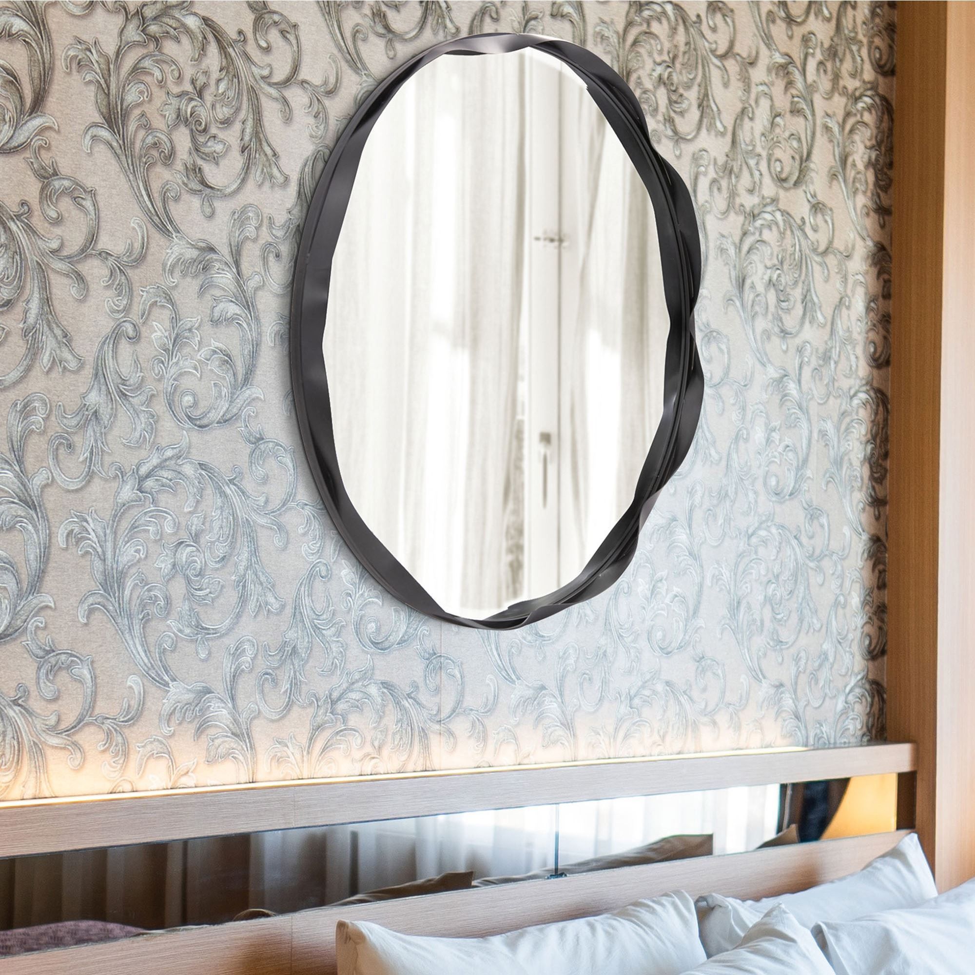 Harrington Matte Black 36 Inch Large Round Wall Mirror From Howard Elliott Throughout Matte Black Octagonal Wall Mirrors (View 13 of 15)