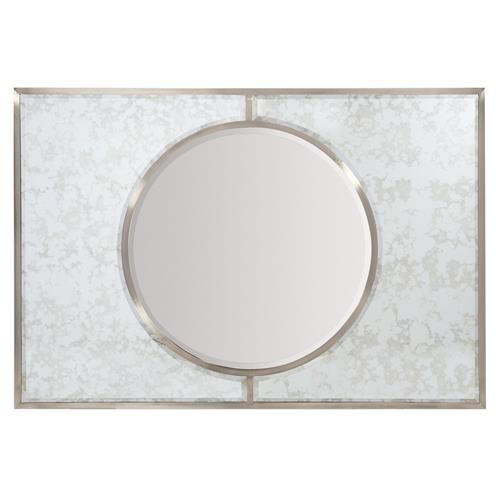 Hayley Hollywood Regency Antique Nickel Beveled Round Mirror – 54D In Rounded Cut Edge Wall Mirrors (View 1 of 15)