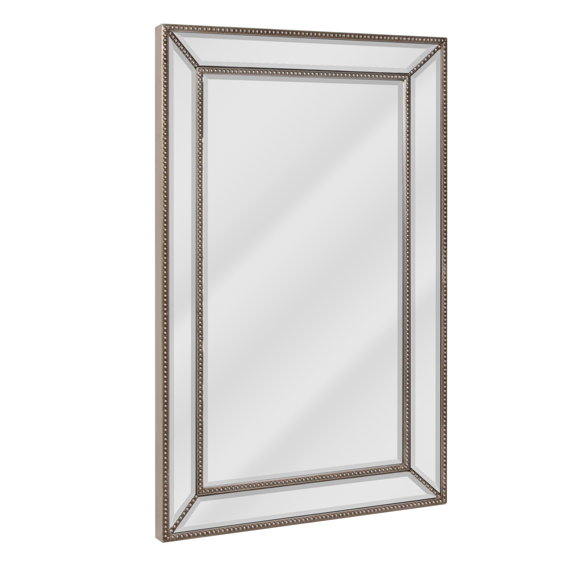 Head West Champagne Silver Beaded Glass Rectangular Framed Beveled Inside Silver Beveled Wall Mirrors (View 1 of 15)