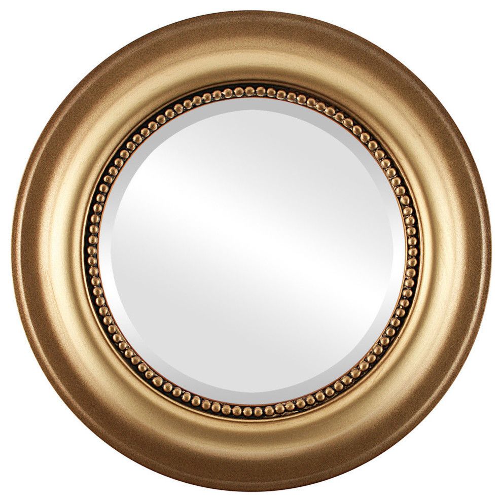 Heritage Framed Round Mirror In Desert Gold – Traditional – Wall Regarding Gold Rounded Edge Mirrors (View 2 of 15)