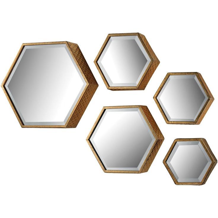 Hexagonal Beveled Mirror (Set Of 5) | Beveled Mirror, Wall Mirrors Set In Gold Hexagon Wall Mirrors (View 11 of 15)