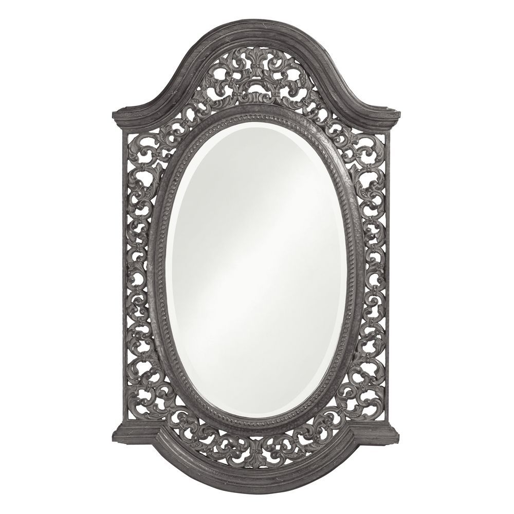 Howard Elliott Bristol Glossy Charcoal Gray Oval Mirror | Modern Mirror Throughout Charcoal Gray Wall Mirrors (View 1 of 15)