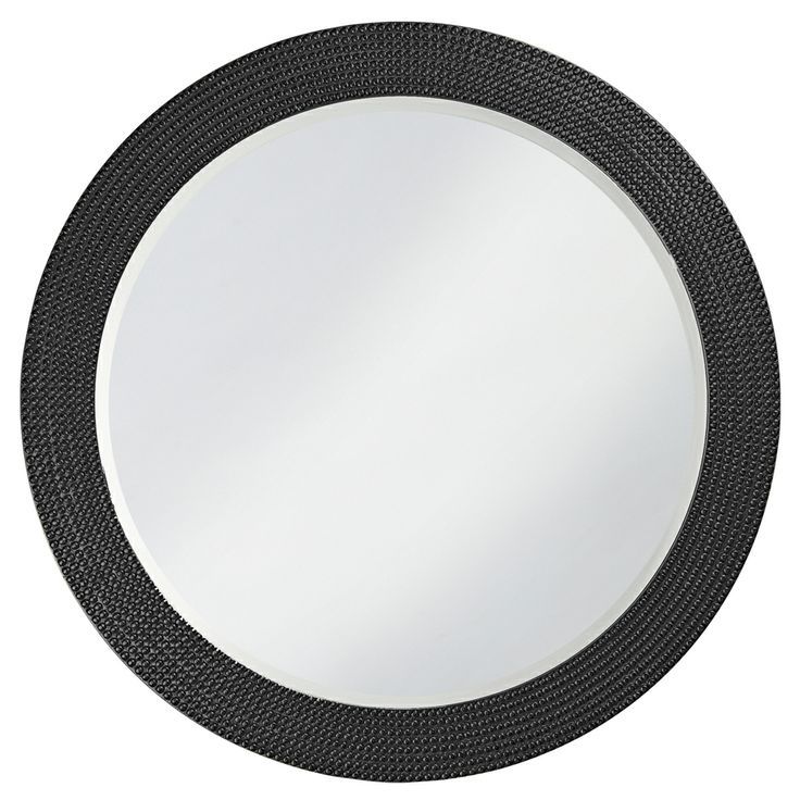 Howard Elliott Lancelot Glossy Metallic Black Round Mirror | Black For Glossy Black Wall Mirrors (View 9 of 15)