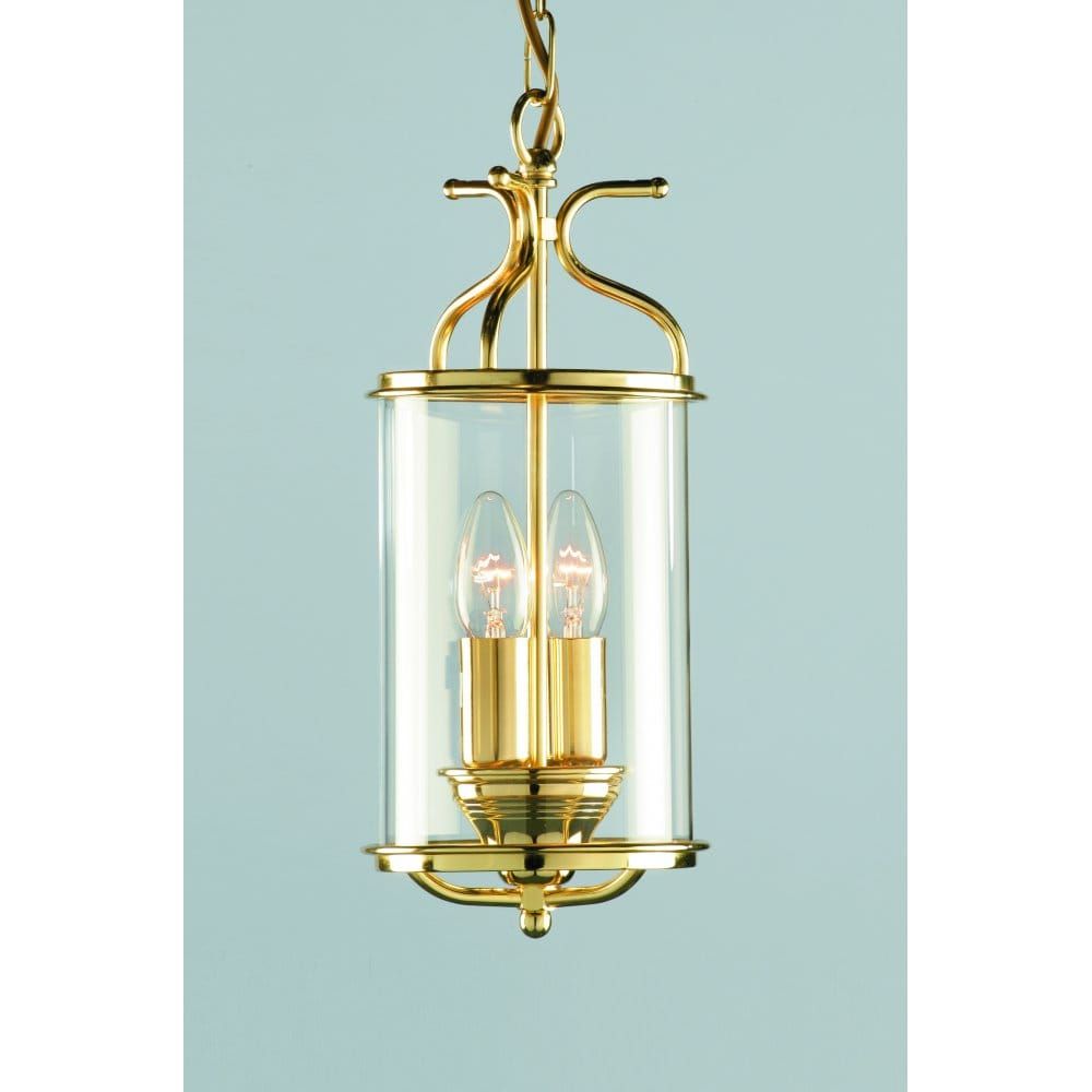 Impex Lighting Winchester 2 Light Indoor Ceiling Lantern Pendant In Intended For Ceiling Hung Polished Brass Mirrors (View 2 of 15)