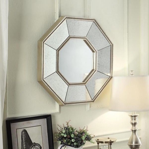 Inspire Q Faceted Beveled Beaded Trim Octagon Accent Wall Mirror Intended For Round Beaded Trim Wall Mirrors (View 15 of 15)