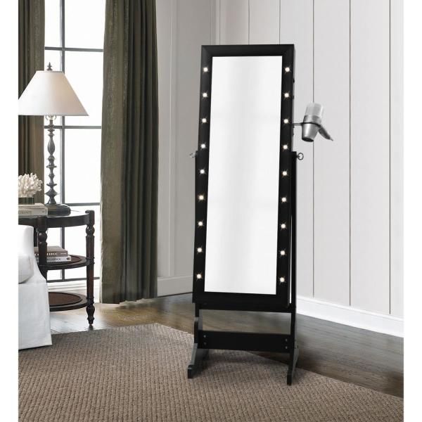 Inspired Home Amelie Marquee Led Light Cheval Floor Mirror Black In Back Lit Freestanding Led Floor Mirrors (View 7 of 15)