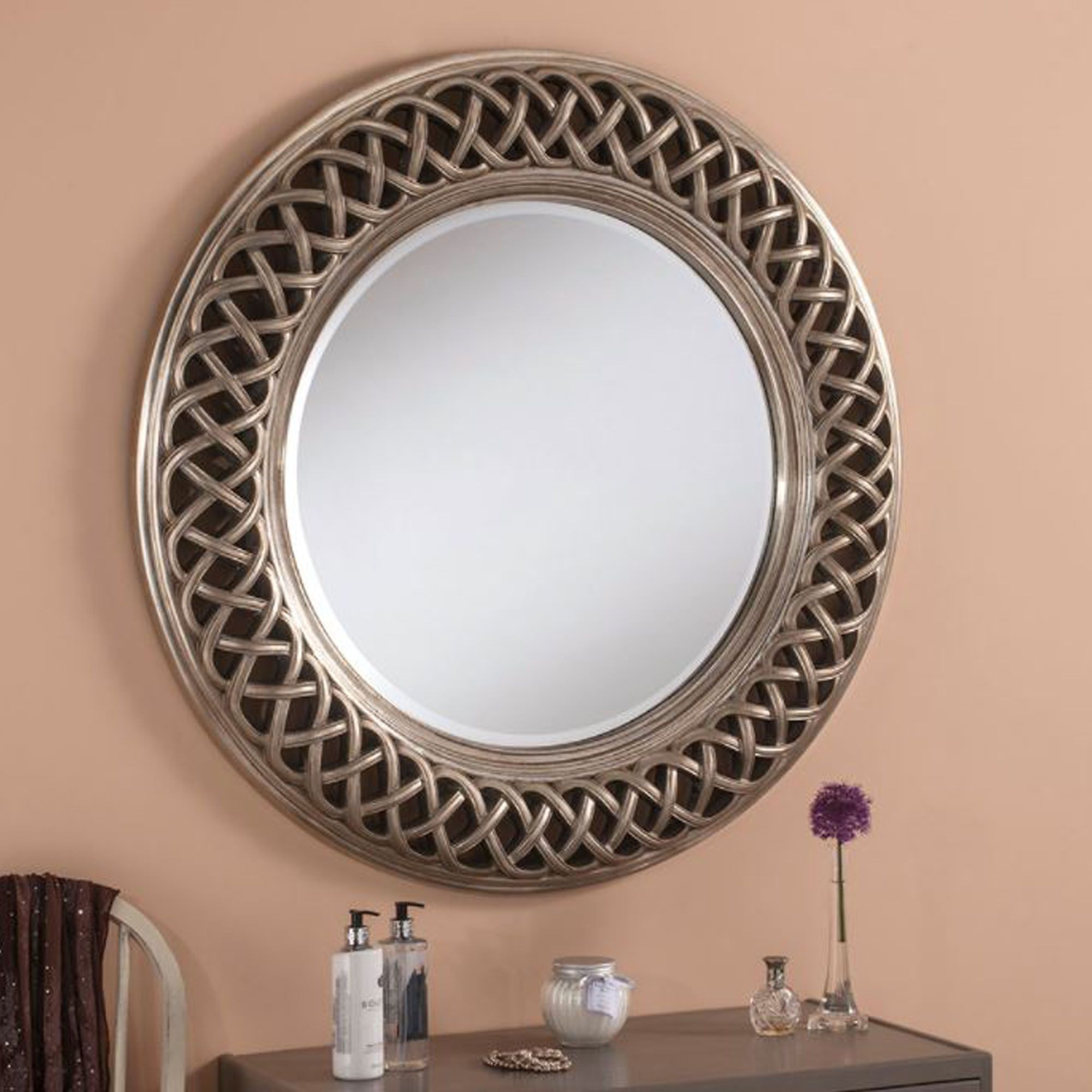 Interlocking Lace Silver Decorative Wall Mirror | Homesdirect365 Throughout Silver Quatrefoil Wall Mirrors (View 10 of 15)