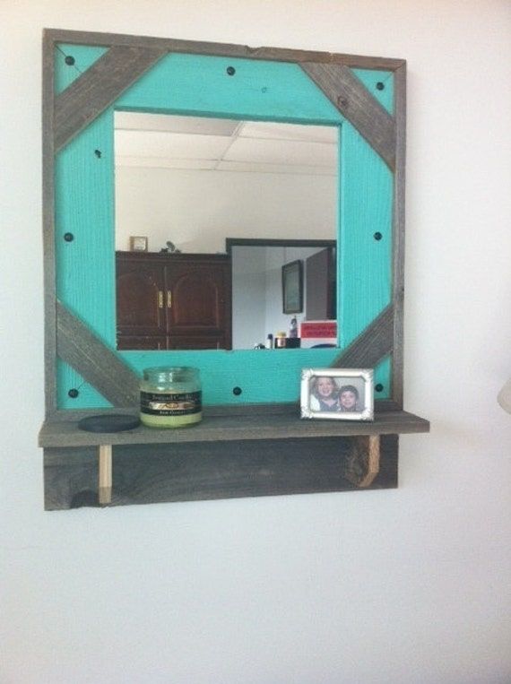 Items Similar To Reclaimed Wood Turquoise Corner Block Mirror Wall Intended For Cut Corner Wall Mirrors (View 3 of 15)