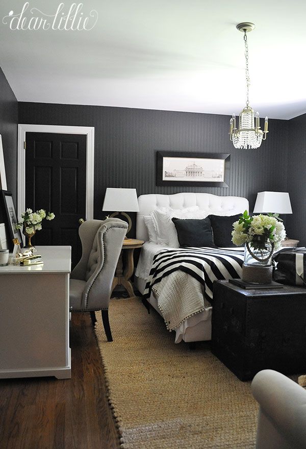 Jenni'S Previous Home – Guest Room With Dark Beadboard Walls – Dear With Regard To Semi Gloss Black Beaded Oval Wall Mirrors (View 12 of 15)