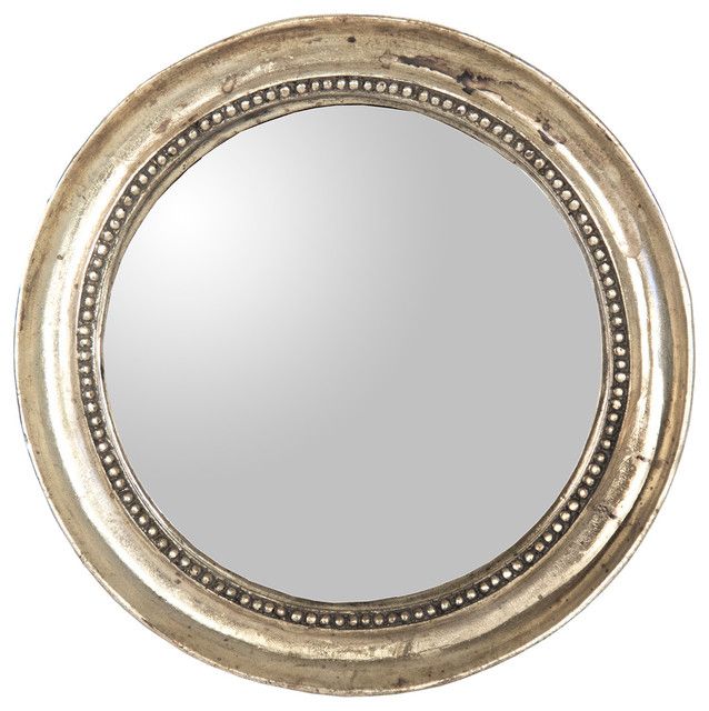 Julian Antique Gold Champagne Distressed Small Round Mirror Pertaining To Gold Rounded Corner Wall Mirrors (View 1 of 15)