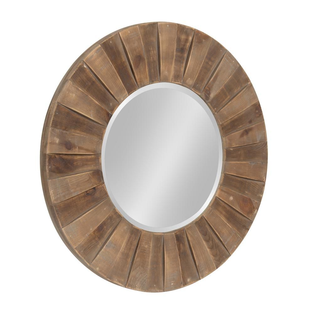 Kate And Laurel Monteiro Large Round Wall Mirror 30" Diameter Rustic Pertaining To Scalloped Round Modern Oversized Wall Mirrors (View 10 of 15)