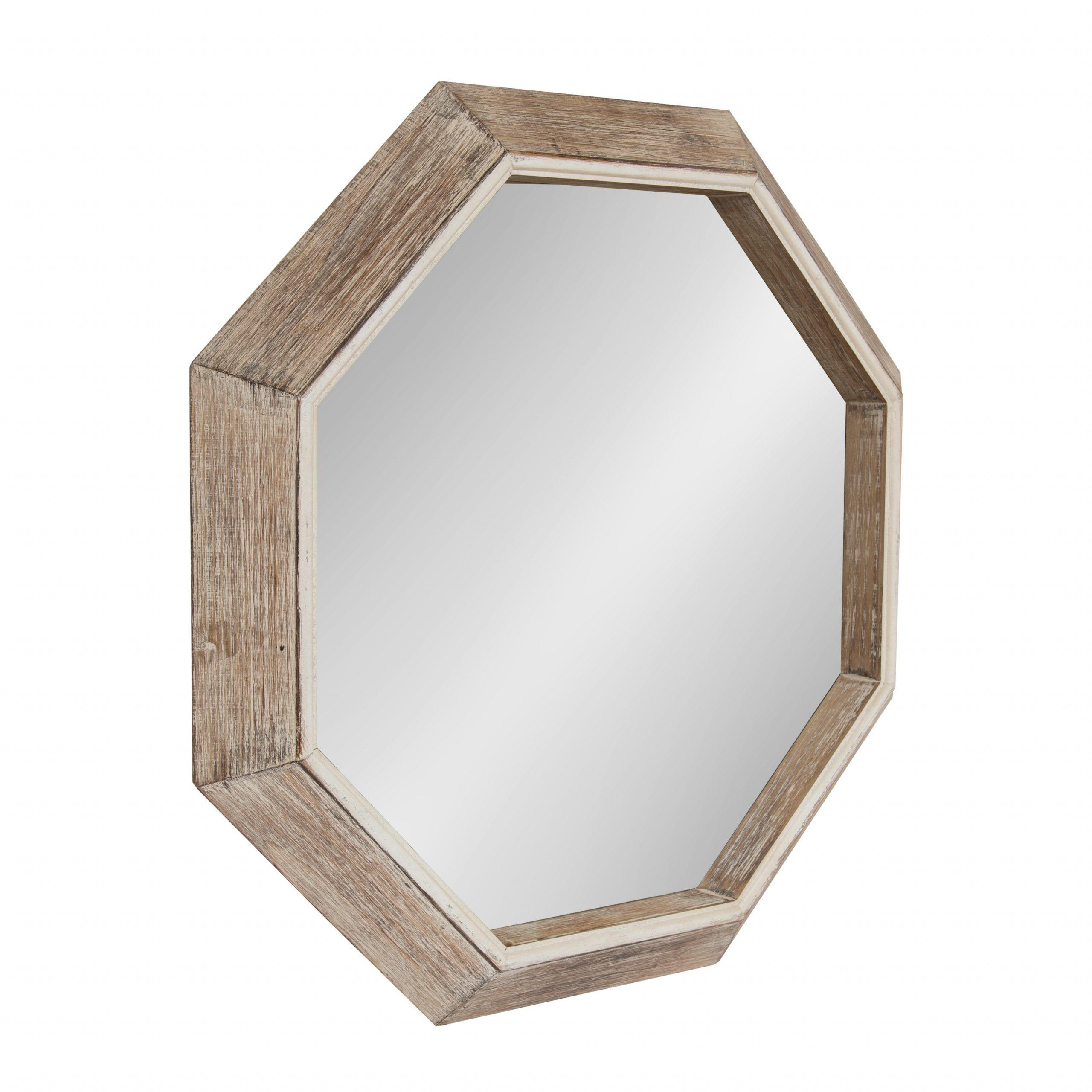 Kate And Laurel – Yves Large Rustic Wooden Octagon Wall Mirror, White Within Matte Black Octagonal Wall Mirrors (View 8 of 15)