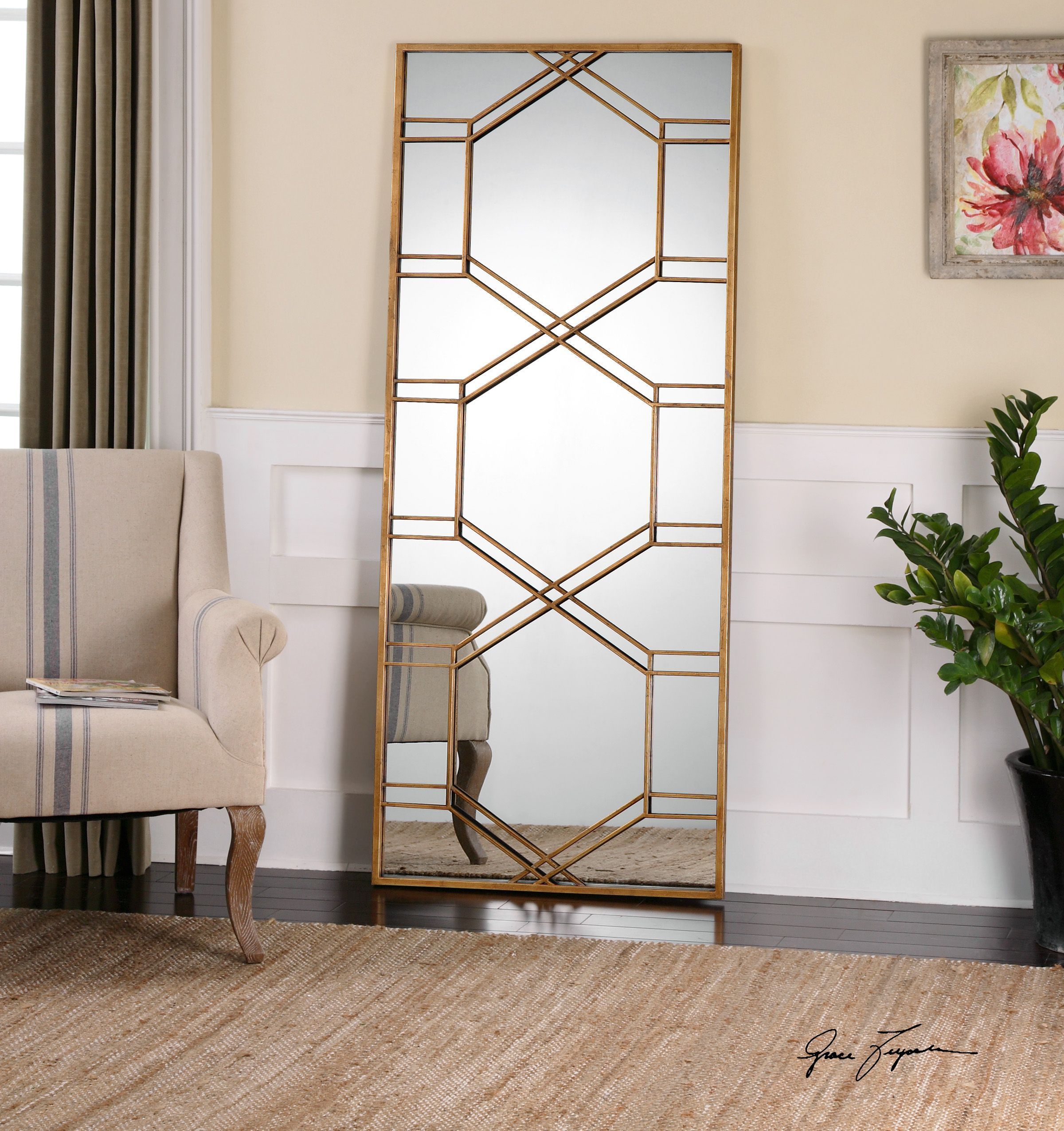 Kennis Gold Leaf Leaner Mirror | Leaner Mirror, Floor Mirror, Living Pertaining To Gold Leaf Floor Mirrors (View 15 of 15)