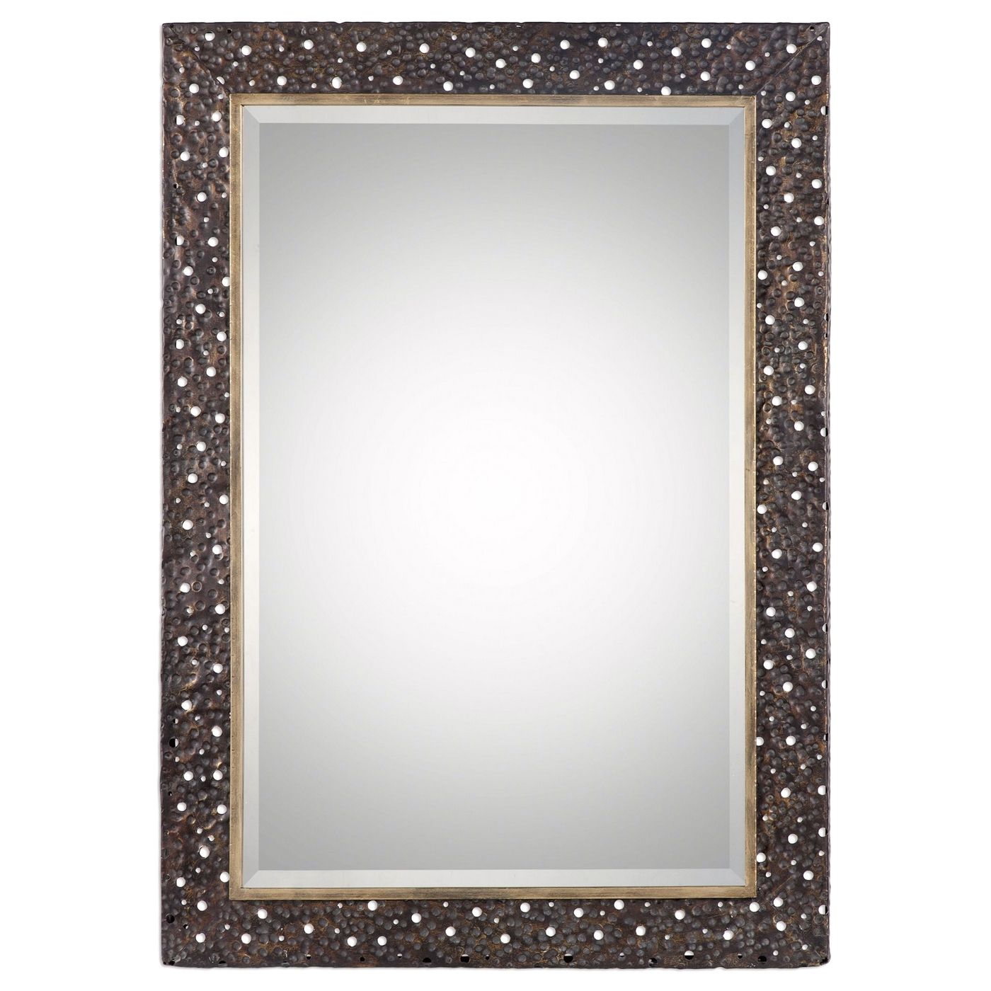 Khalil Beveled Wall Mirror With Pierced And Hammered Dark Bronze Frame With Woven Bronze Metal Wall Mirrors (View 2 of 15)