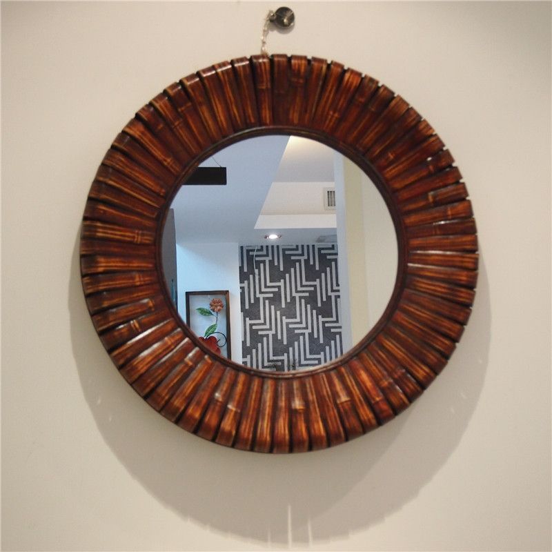 Kingart Antique Larger Bamboo And Wooden Frame Round Wall Mirror Living Pertaining To Organic Natural Wood Round Wall Mirrors (View 6 of 15)