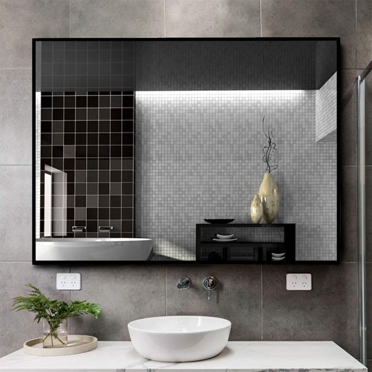 Kingmond Large Modern And Simple Bathroom Wall Mounted Black Framed With Modern Oversized Wall Mirrors (View 12 of 15)
