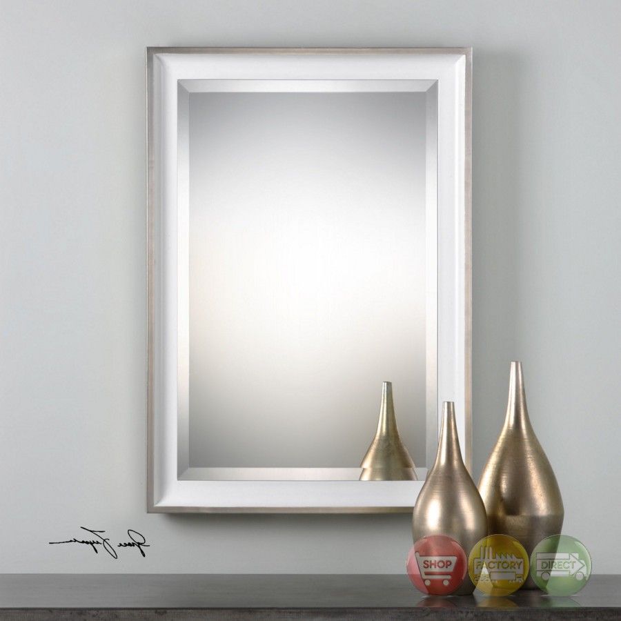 Lahvahn Modern Minimalist White & Silver Beveled Rectangle Wall Mirror With Bevel Edge Rectangular Wall Mirrors (View 9 of 15)